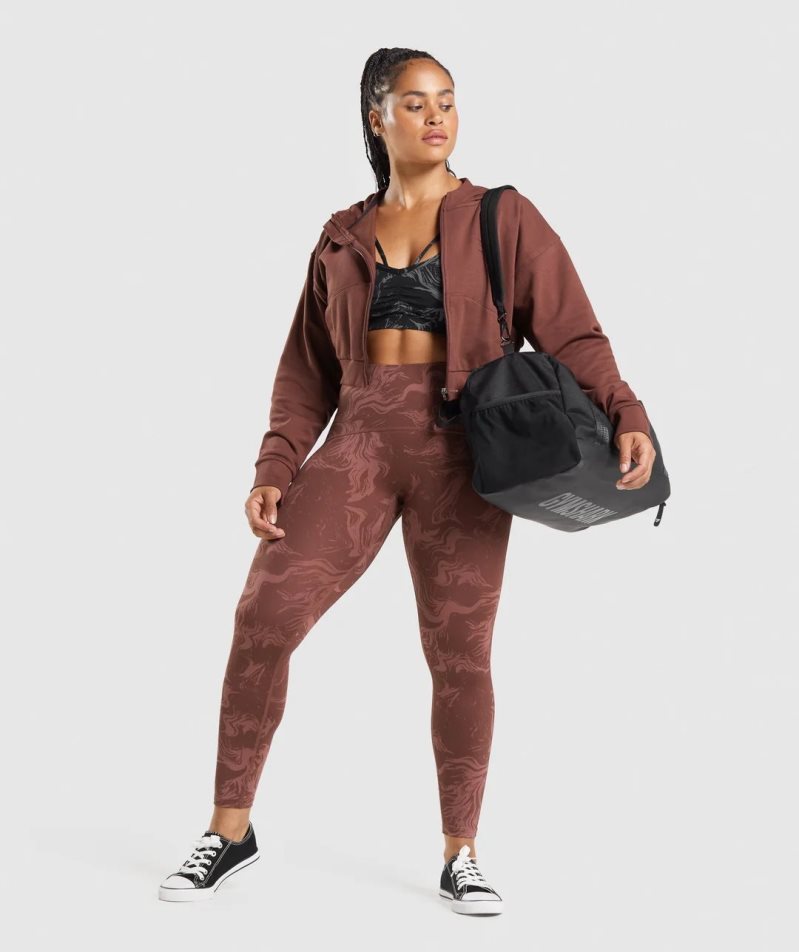 Women's Gymshark GS Power Cropped Zip Hoodie Brown | NZ 7OWKZM